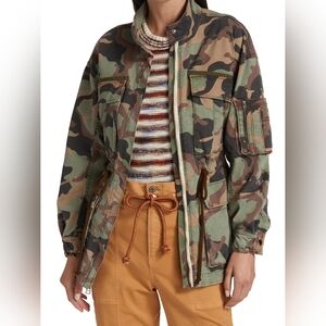 Veronica Beard Womens Green Brown Tan Black Sumner Camo Anorak Cargo Jacket Sz S